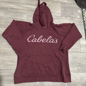 Cabela's Ladies Fleece Hoodie Burgundy Sweatshirt with Logo & Kangaroo Pocket m